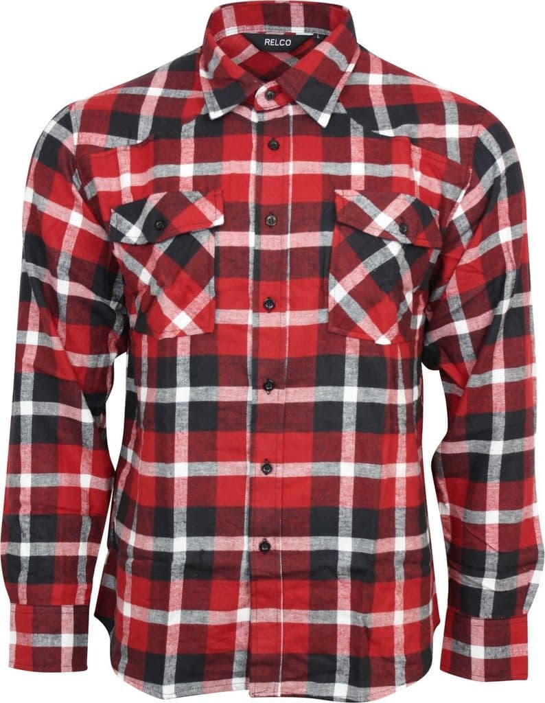 Relco Mens Brushed Flannel Cotton Lumberjack Check Long Sleeve Work Shirt